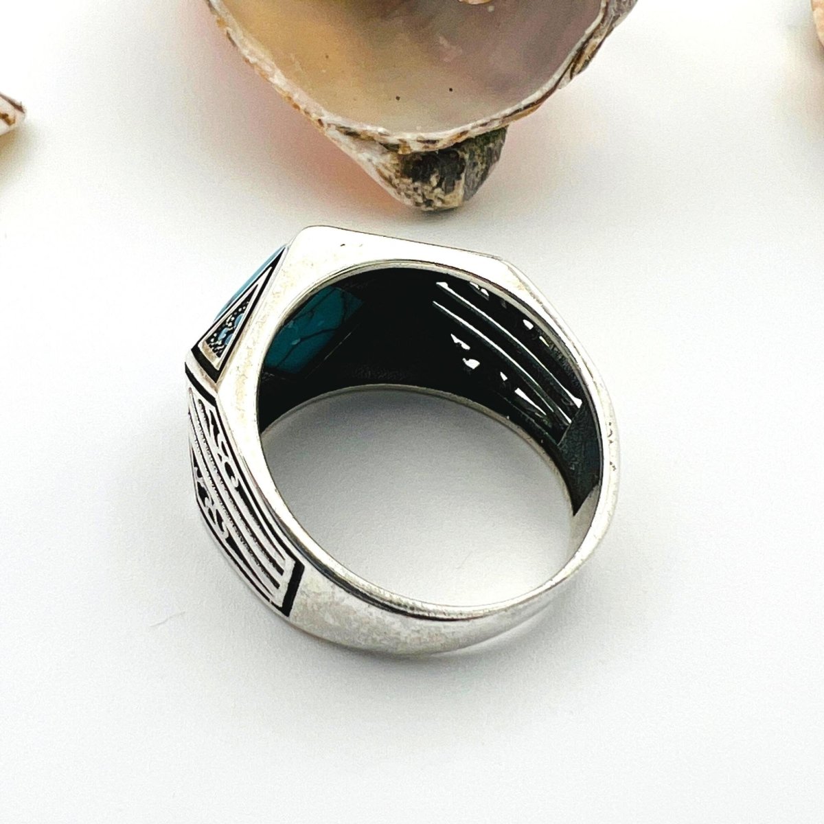 Men's Blue Turquoise Gemstone Handmade Silver Ring