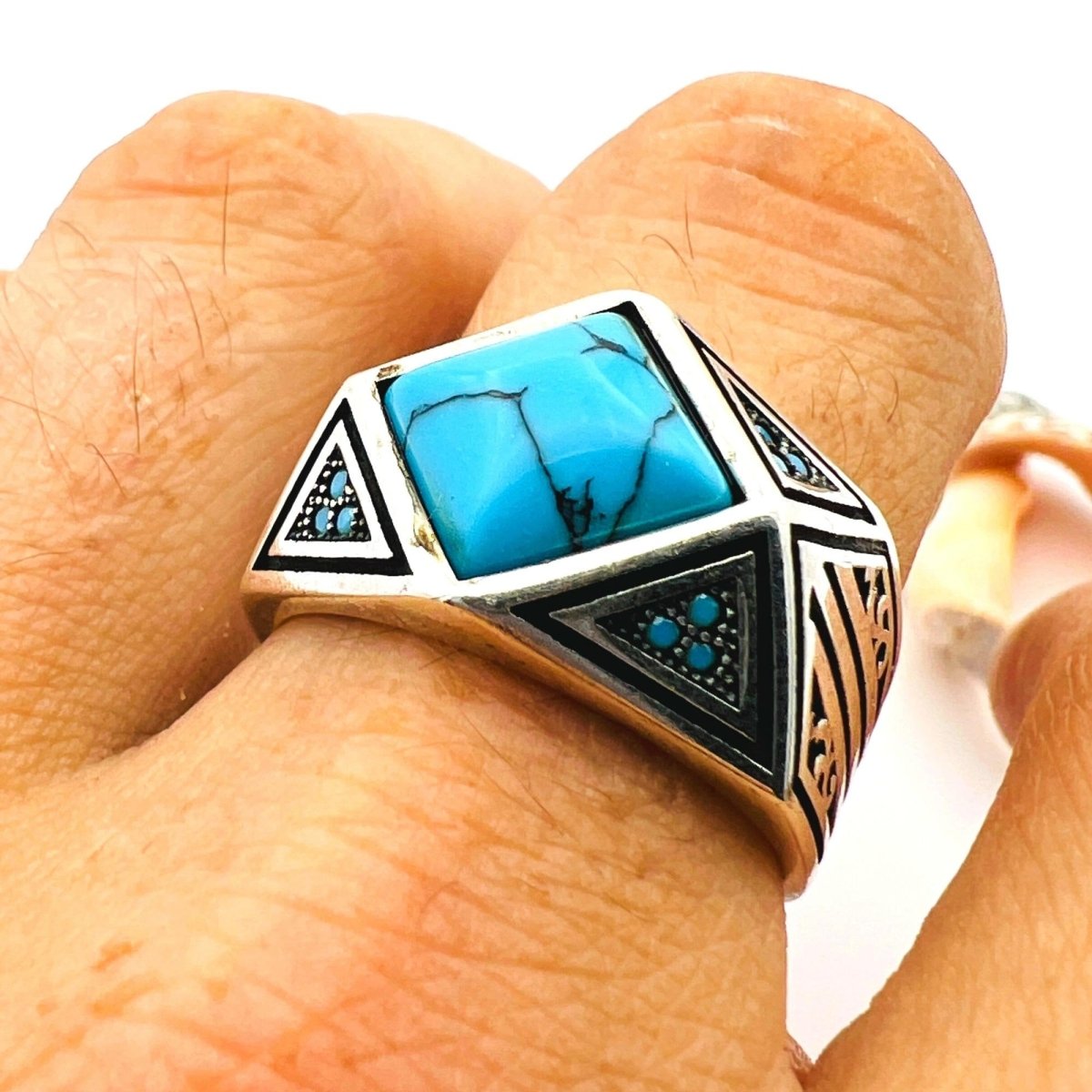 Men's Blue Turquoise Gemstone Handmade Silver Ring