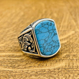 Men's Blue Turquoise Stone Silver Ring