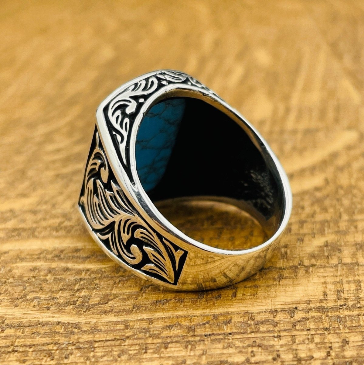 Men's Blue Turquoise Stone Silver Ring