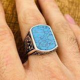 Men's Blue Turquoise Stone Silver Ring