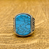 Men's Blue Turquoise Stone Silver Ring