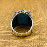 Men's Blue Turquoise Stone Silver Ring