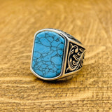 Men's Blue Turquoise Stone Silver Ring