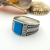 Men's Blue Turquoise Stone Turkish Handmade Silver Ring