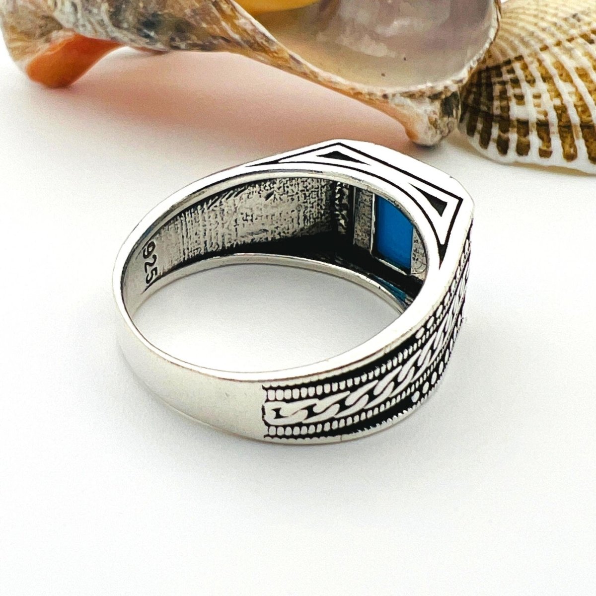 Men's Blue Turquoise Stone Turkish Handmade Silver Ring