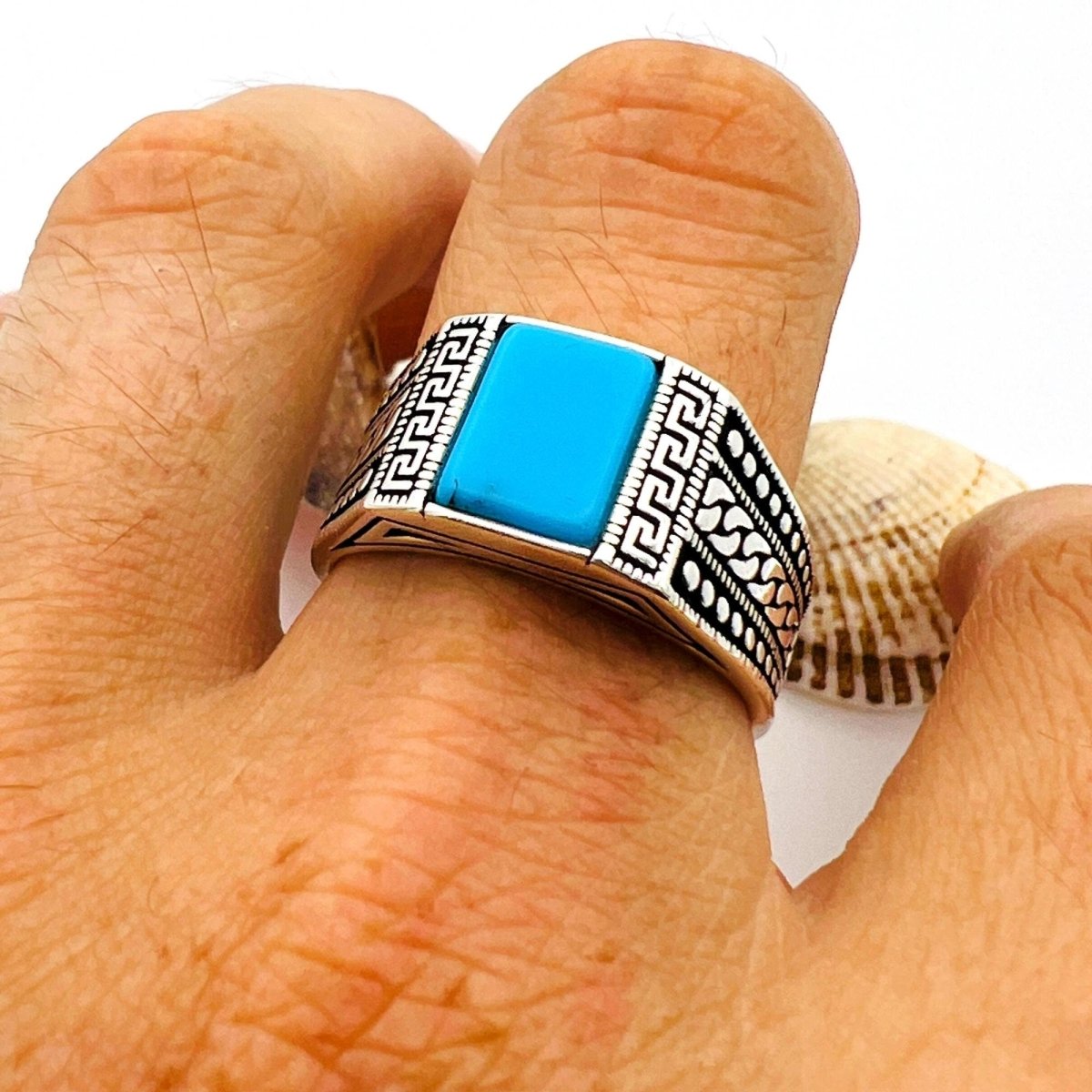 Men's Blue Turquoise Stone Turkish Handmade Silver Ring