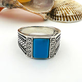 Men's Blue Turquoise Stone Turkish Handmade Silver Ring