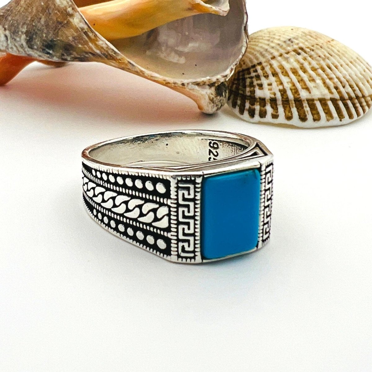 Men's Blue Turquoise Stone Turkish Handmade Silver Ring