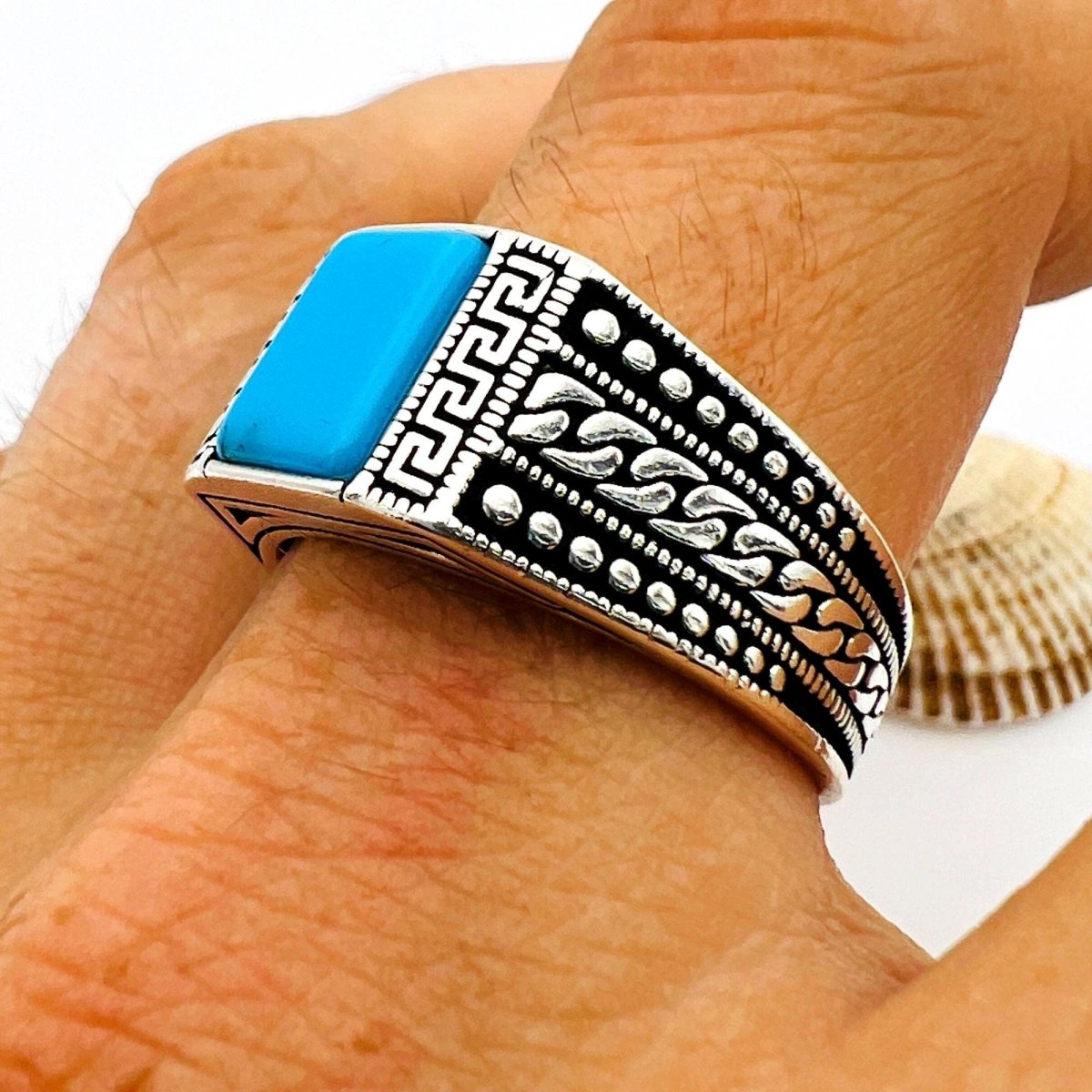 Men's Blue Turquoise Stone Turkish Handmade Silver Ring