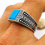 Men's Blue Turquoise Stone Turkish Handmade Silver Ring