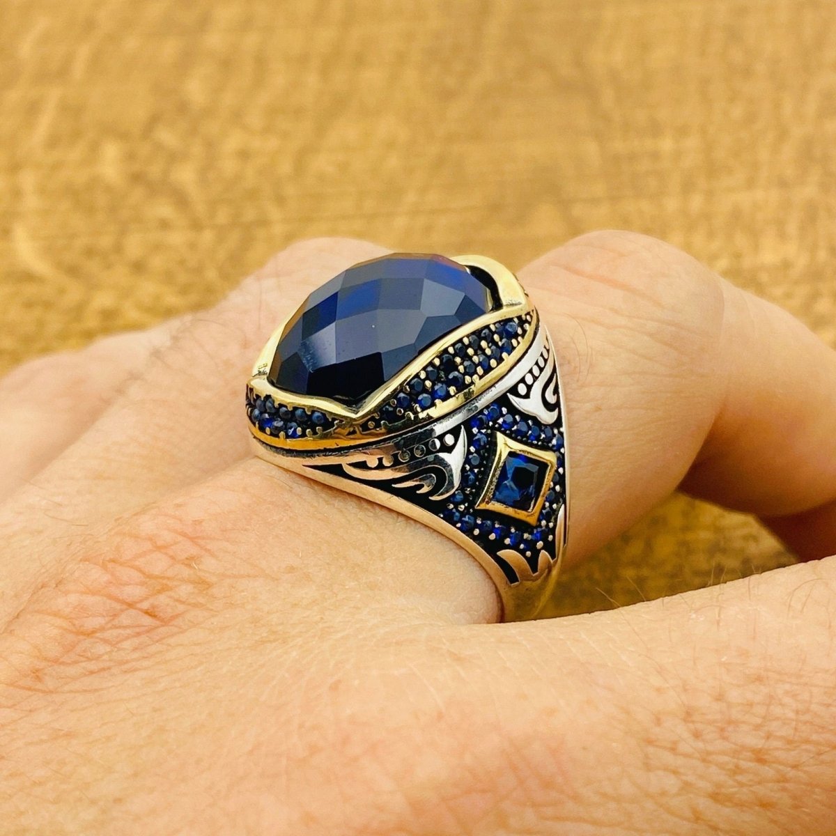 Men's Blue Zircon Ottoman Ring