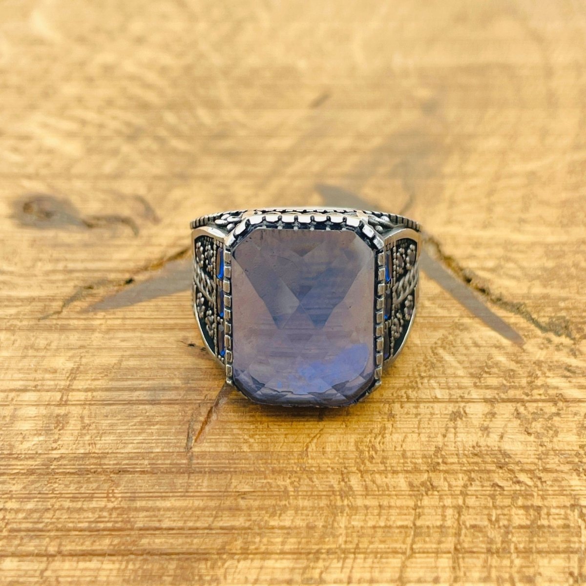 Men's Blue Zircon Silver Ring