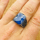 Men's Blue Zircon Silver Ring