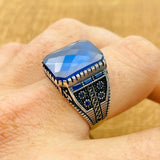 Men's Blue Zircon Silver Ring