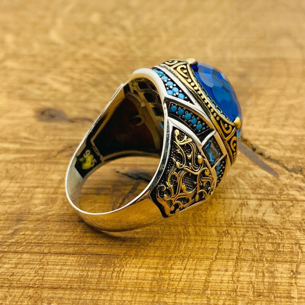 Men's Blue Zircon Silver Ring