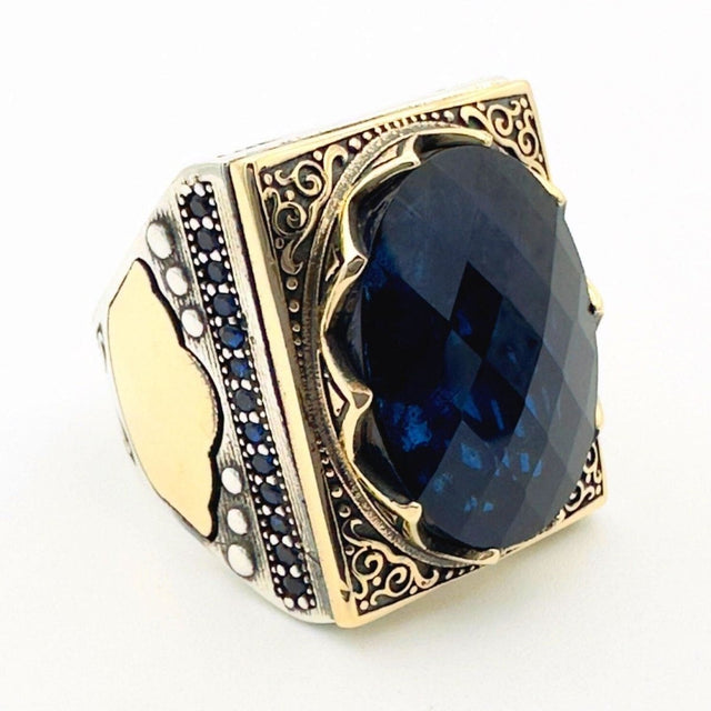 Men's Blue Zircon Silver Ring