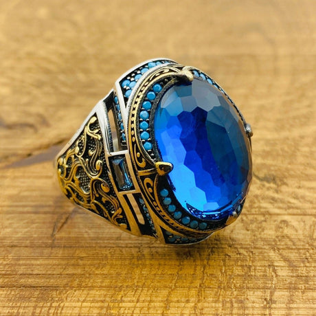 Men's Blue Zircon Silver Ring