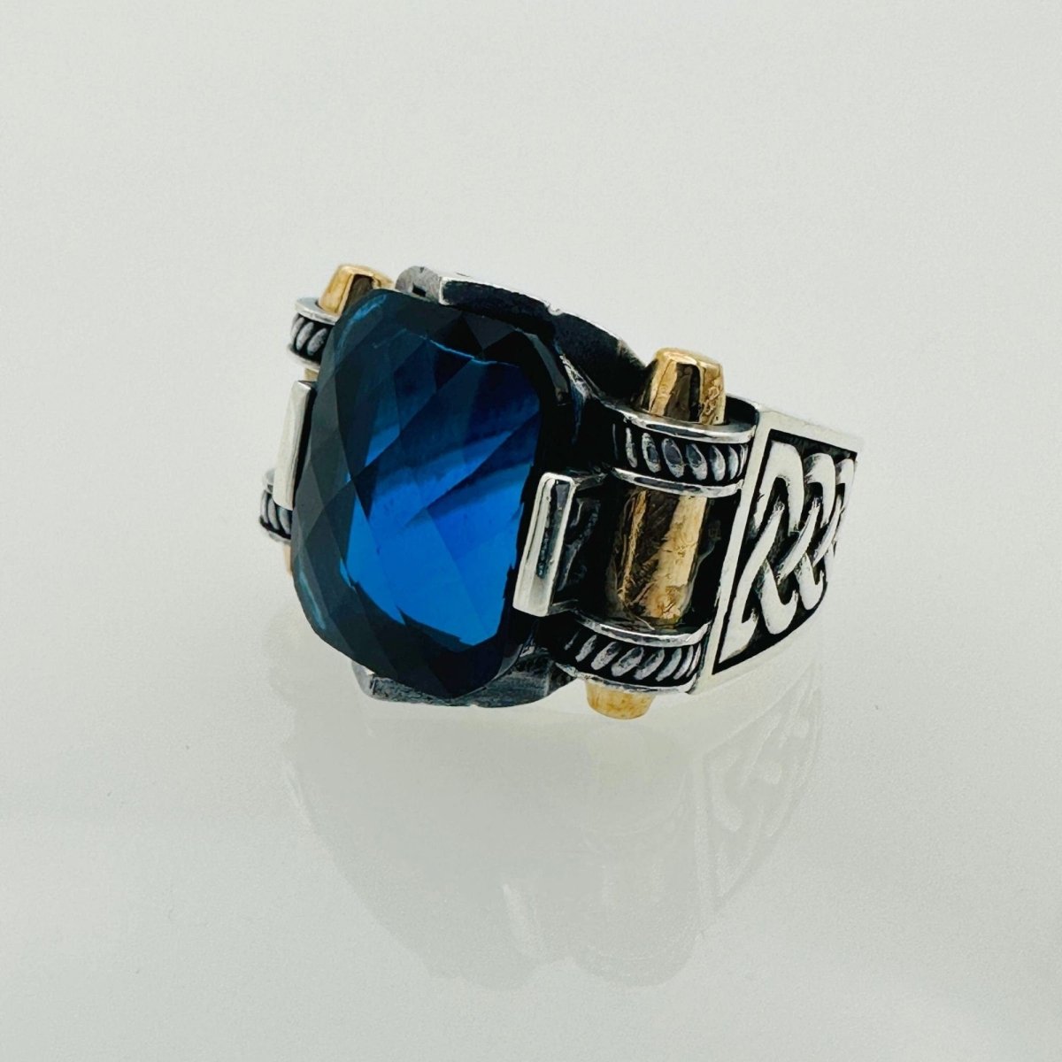 Men's Blue Zircon Silver Ring