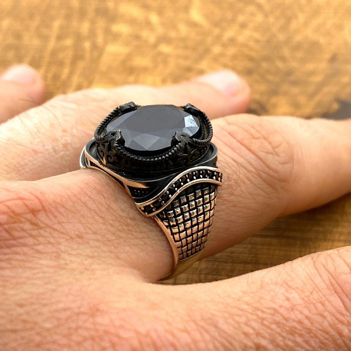 Men's Bold Black Onyx 925 Sterling Silver Ring | Handmade Turkish Craftsmanship - TryAladdin