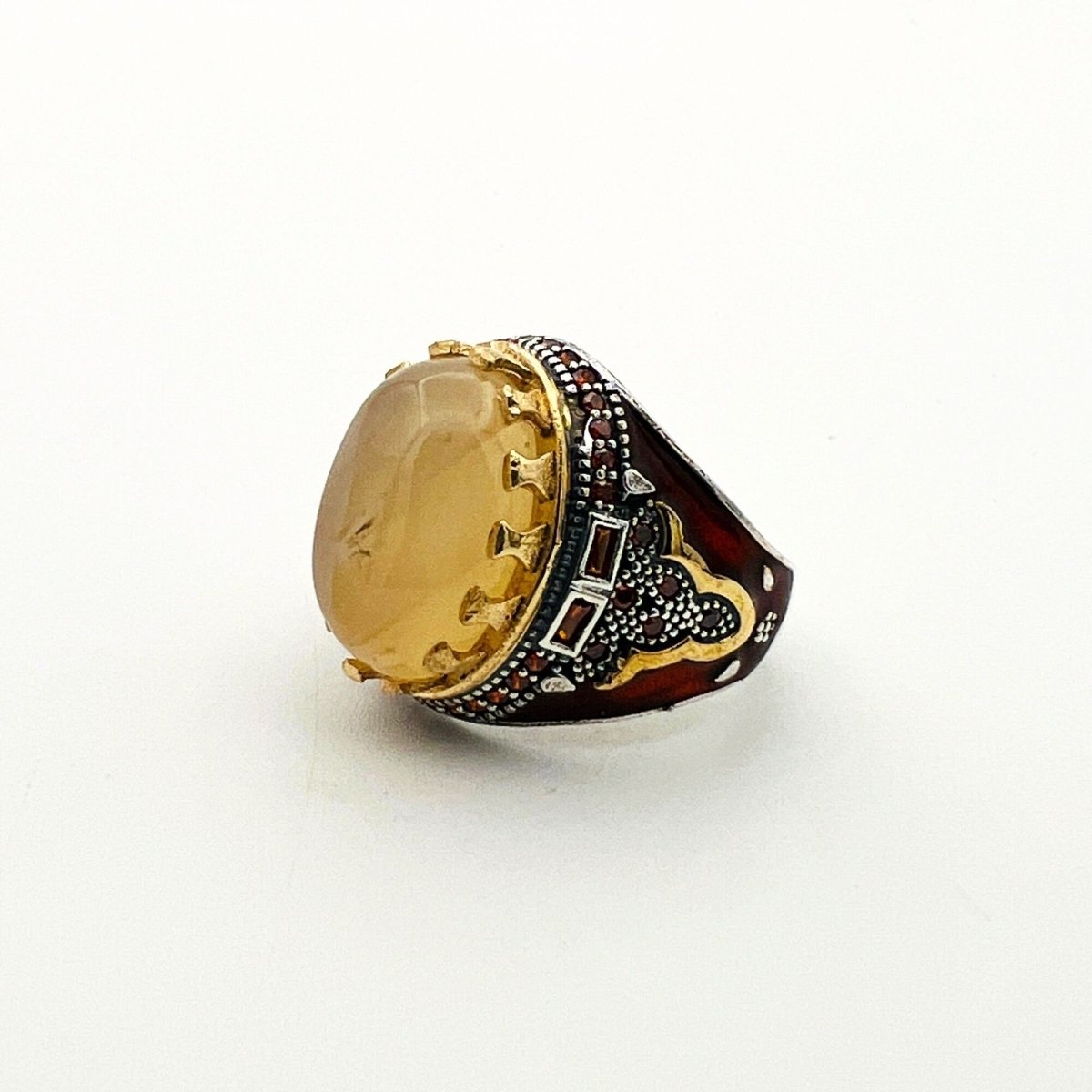 Men's Brown Agate Silver Ring