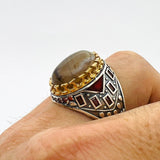 Men's Brown Agate Silver Ring