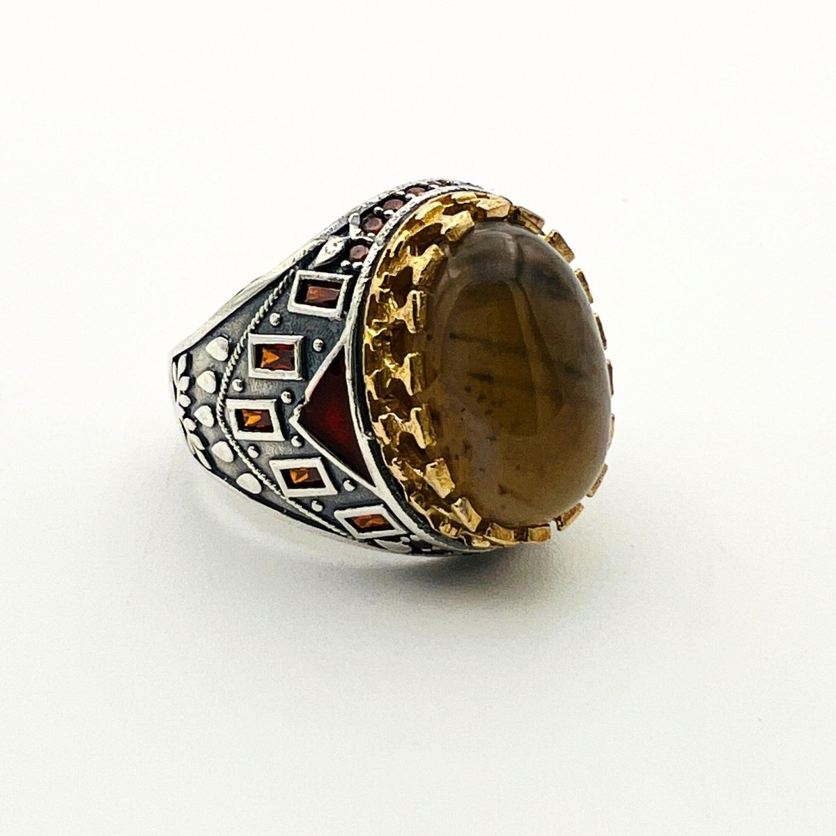 Men's Brown Agate Silver Ring