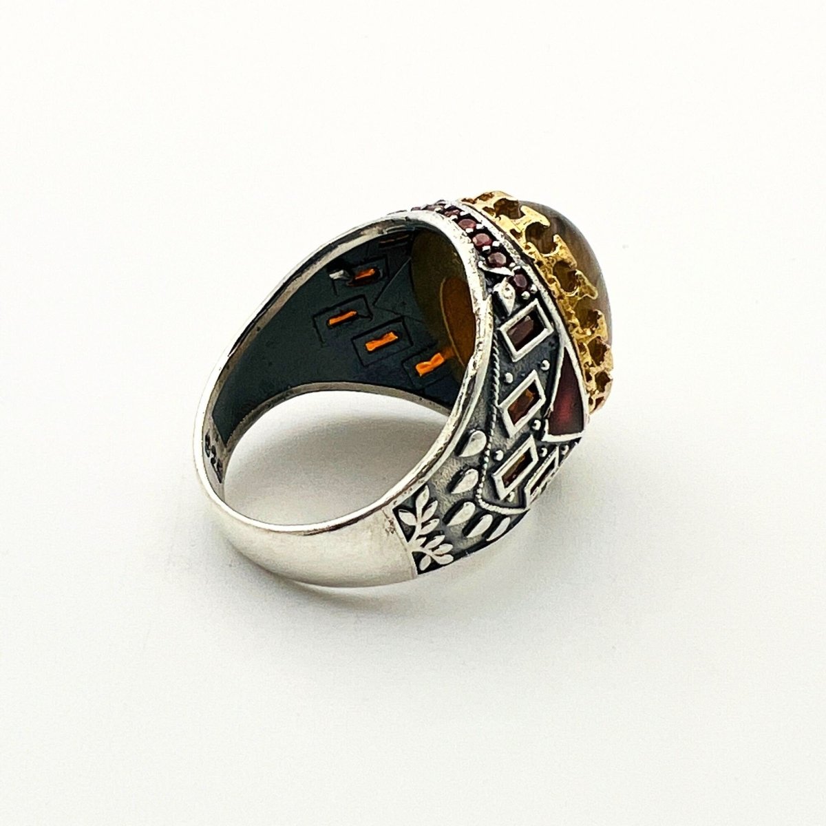 Men's Brown Agate Silver Ring