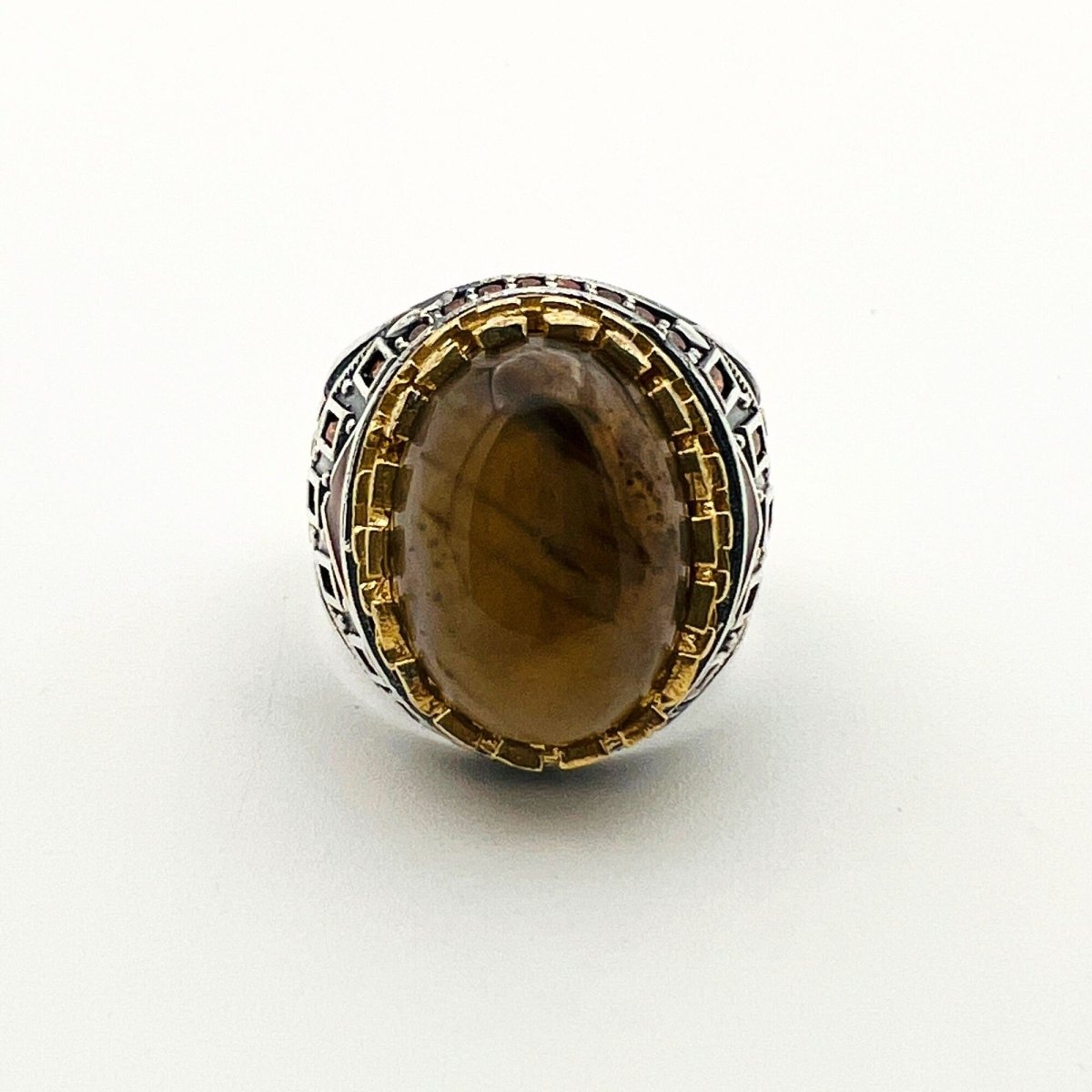 Men's Brown Agate Silver Ring