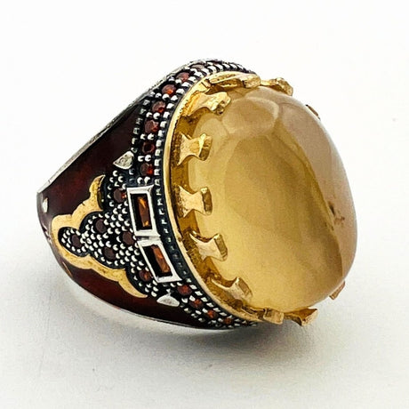 Men's Brown Agate Silver Ring