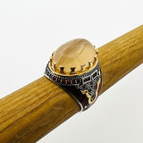 Men's Brown Agate Silver Ring