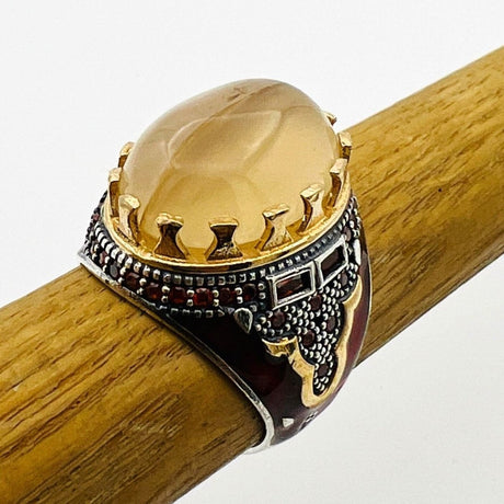 Men's Brown Agate Silver Ring