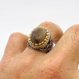 Men's Brown Agate Silver Ring