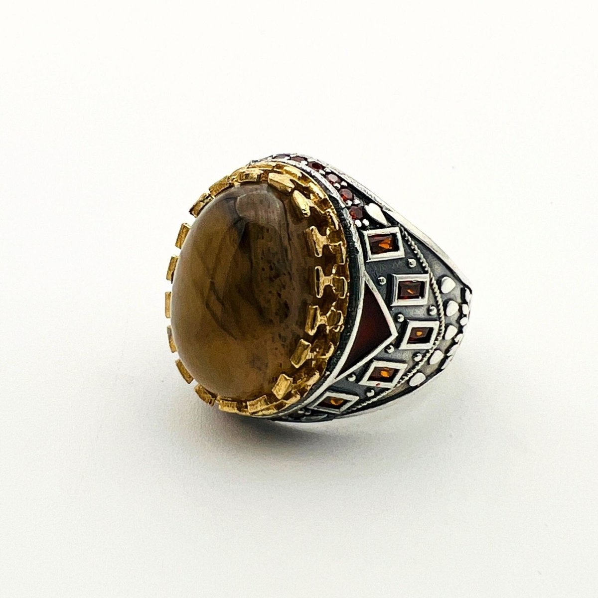 Men's Brown Agate Silver Ring