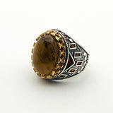 Men's Brown Agate Silver Ring