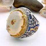 Men's Brown Agate Stone Silver Ring