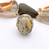 Men's Brown Agate Stone Silver Ring