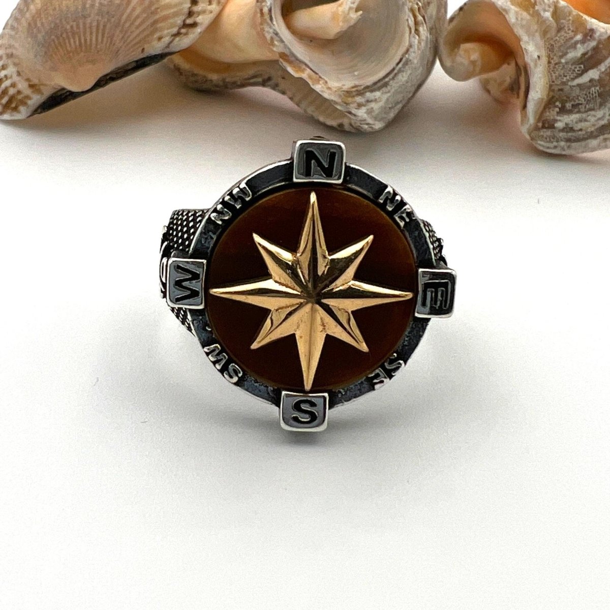 Men's Brown Agate Stone Silver Ring