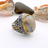 Men's Brown Agate Stone Silver Ring