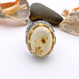 Men's Brown Agate Stone Silver Ring