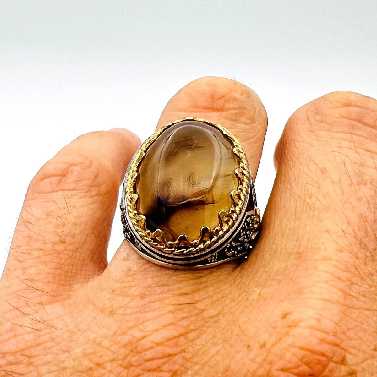 Men's Brown Agate Stone Silver Ring