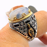 Men's Brown Agate Stone Silver Ring