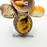 Men's Brown Agate Stone Silver Ring