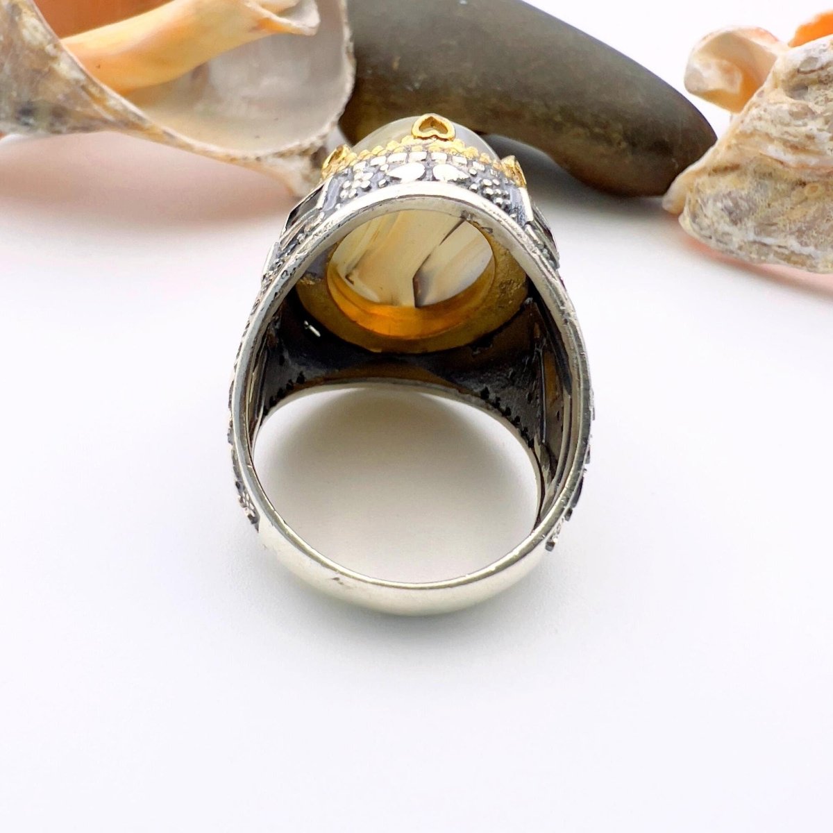 Men's Brown Agate Stone Silver Ring