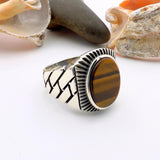 Men's Brown Tiger's Eye Stone Silver Ring