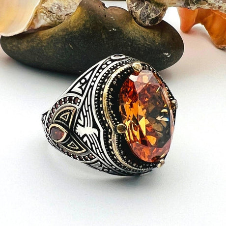 Men's Champagne Citrine Oval Stone Silver Ring