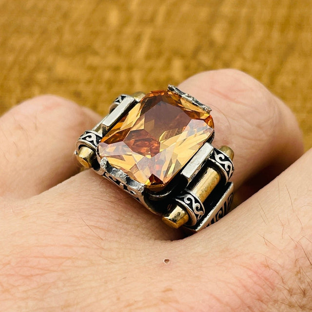 Men's Champagne Citrine Square Ring