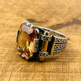 Men's Champagne Citrine Square Ring