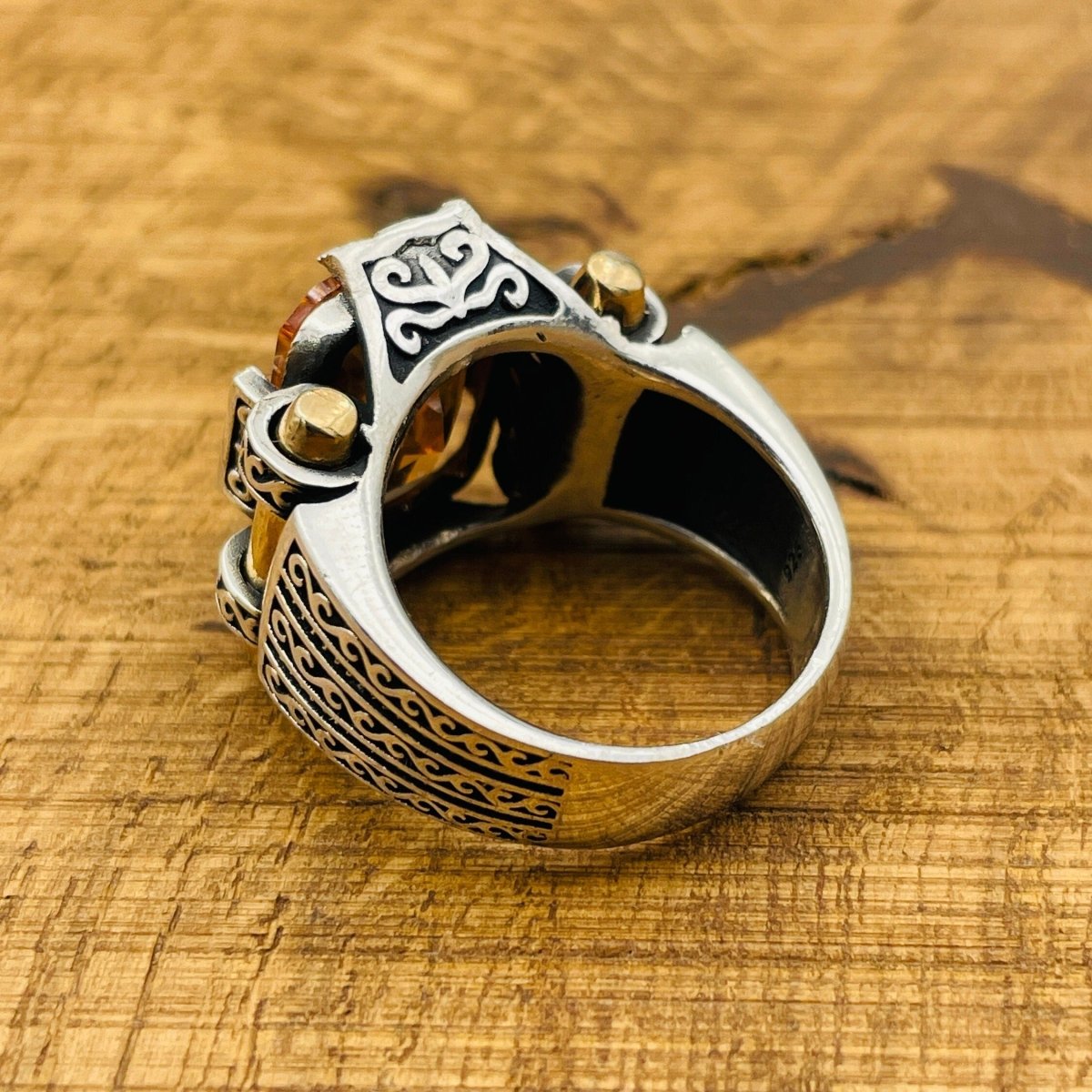 メンズ シャンパン シトリン スクエア リング - TryAladdin