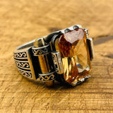 Men's Champagne Citrine Square Ring